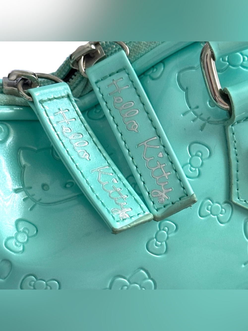 Hello Kitty Mint Green Embossed Patent Bowler Satchel Bag Sanrio 2012 - Picture 4 of 16